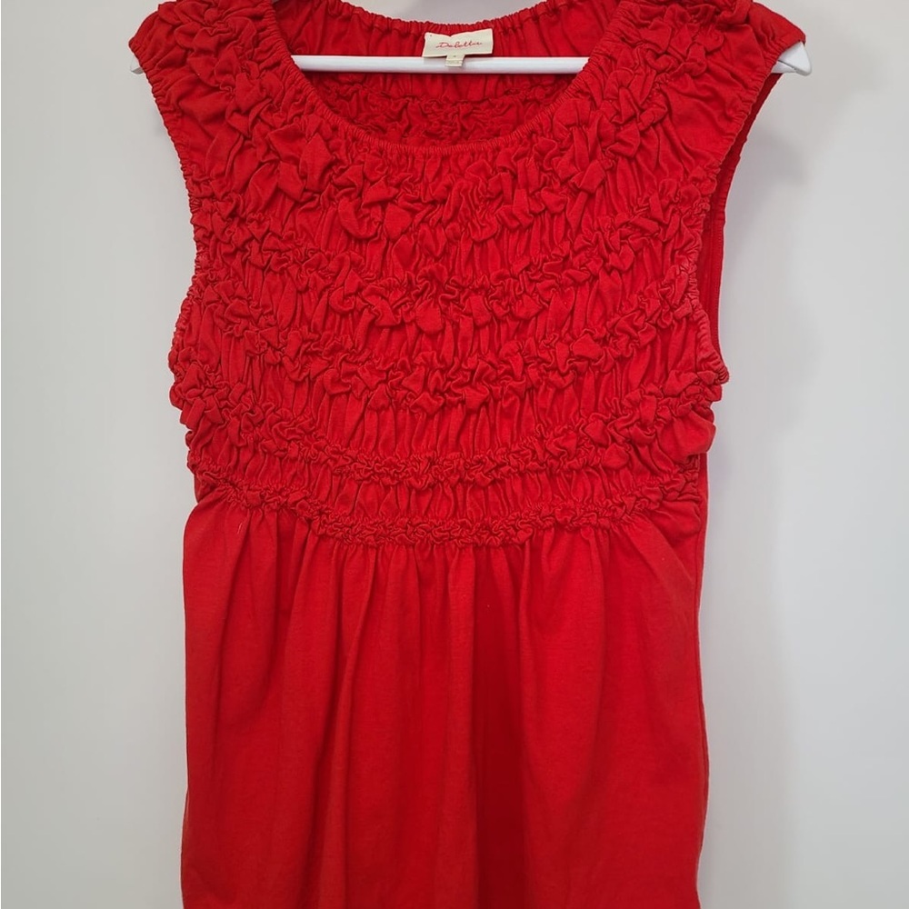 Anthropologie Deletta Cadence Smocked Top Ruching Cap Sleeve red medium